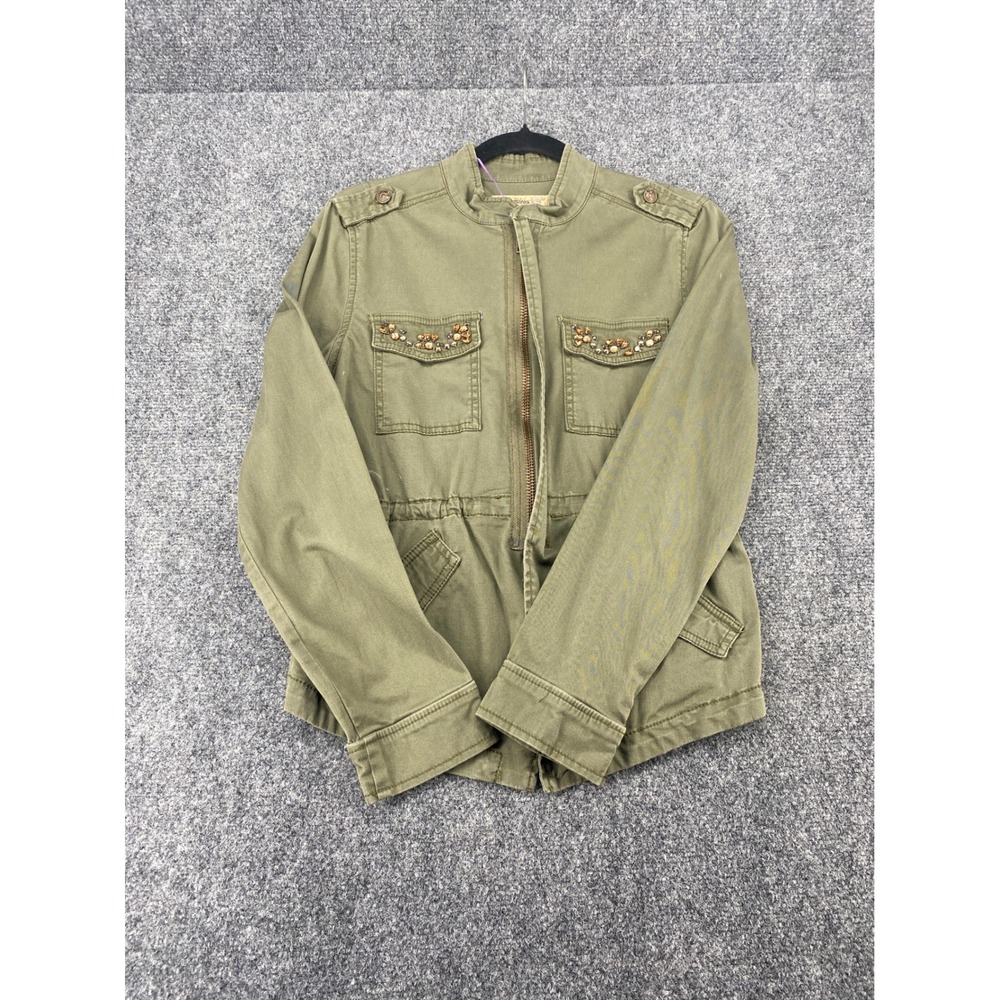 Nine West Vintage America Utility Jacket Womens Small Green Beaded Field Coat